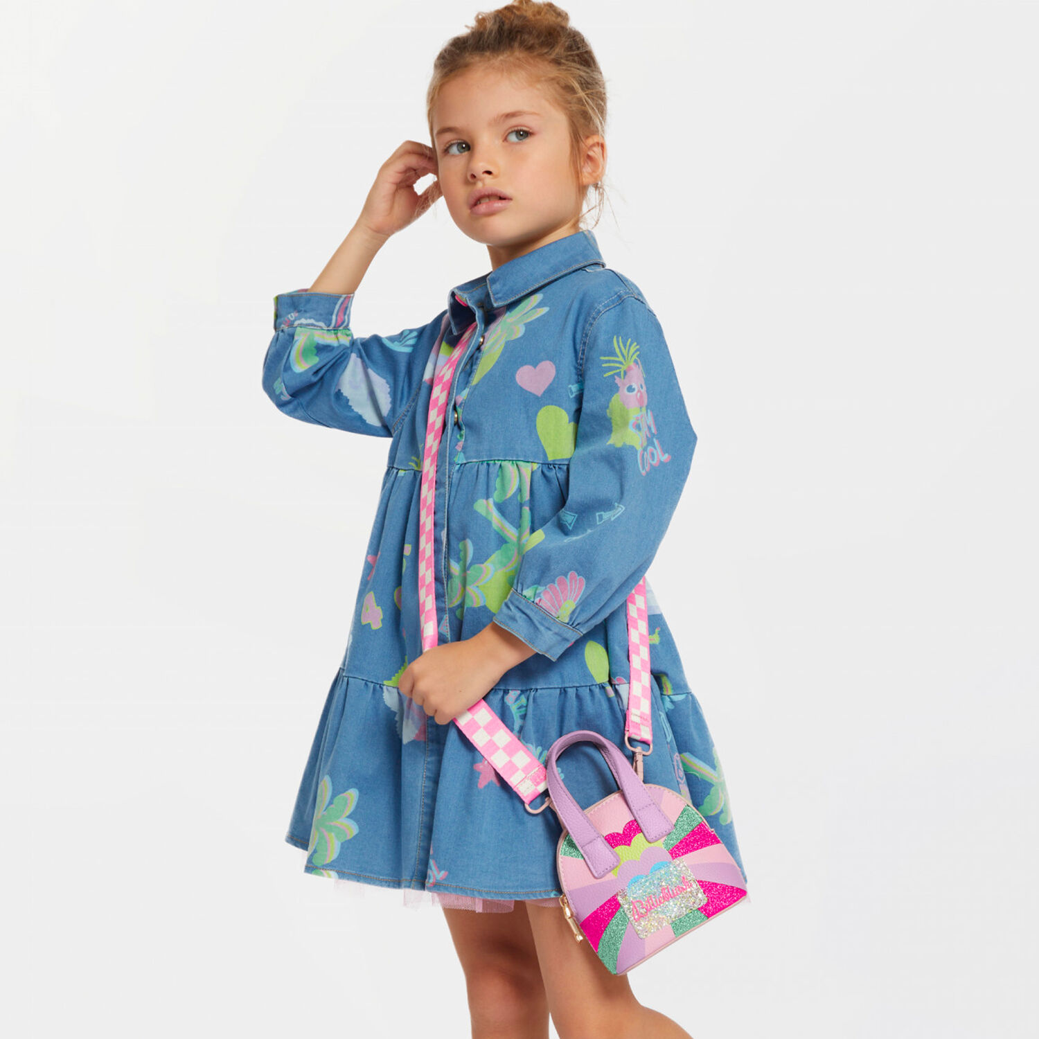 Girls Pink Logo Glittery Rainbow Handbag, 1, hi-res