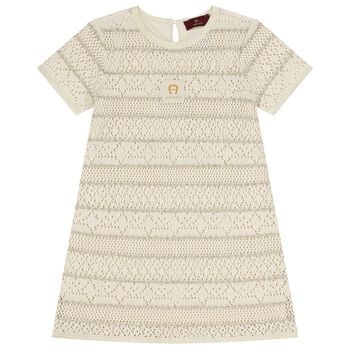 Girls Beige Logo Knitted Dress