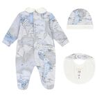 Baby Boys Blue & Grey Geo Map Babygrow Gift Set, 3, hi-res