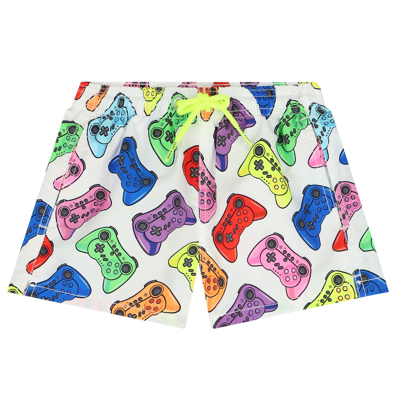 Boys White Joystick Swim Shorts, 1, hi-res