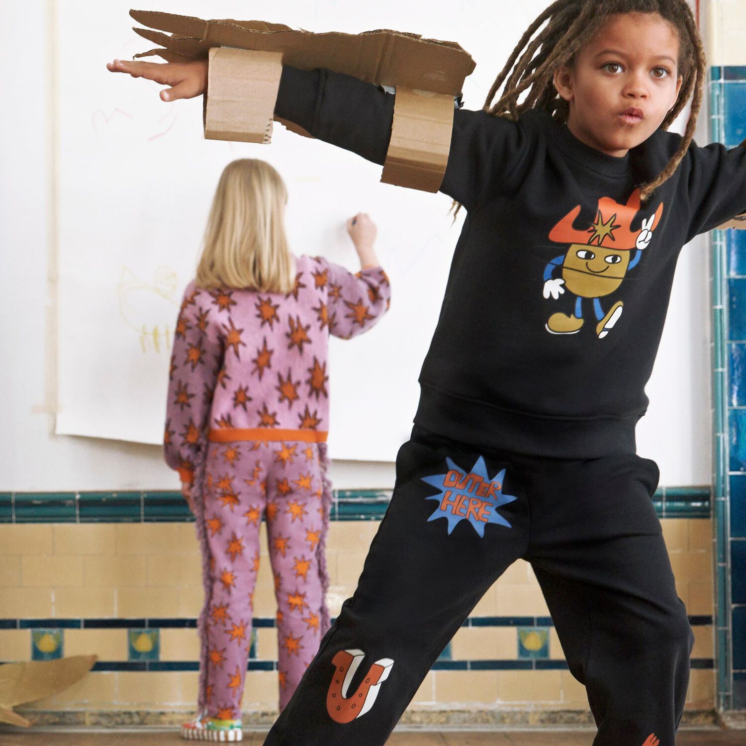 Boys Black Graphic Joggers, 1, hi-res