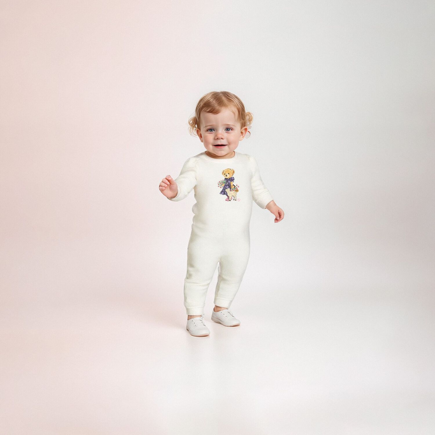 Baby Girls Ivory Polo Bear Romper, 1, hi-res