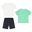 Boys Green, White & Navy Shorts Set, 3, hi-res