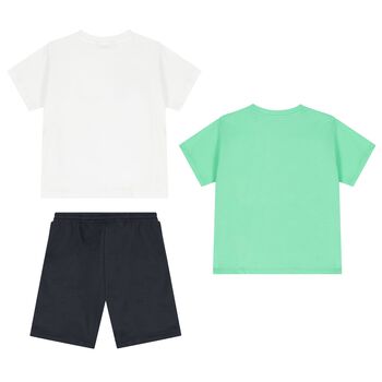 Boys Green, White & Navy Shorts Set