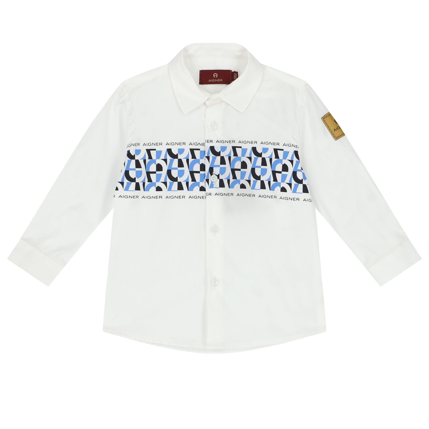Younger Boys White & Blue Logo Shirt, 2, hi-res
