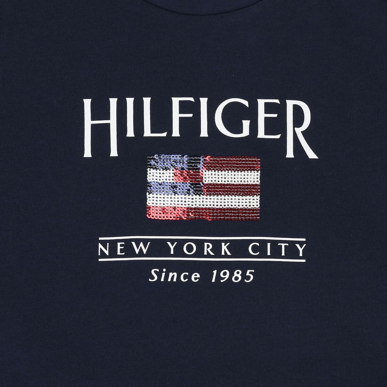 Girls Navy Cotton Sequin Flag T-Shirt, 1, hi-res image number null
