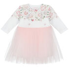 Baby Girls White & Pink Floral Dress, 1, hi-res