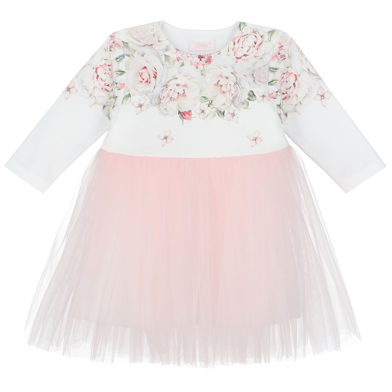 Baby Girls White & Pink Floral Dress, 1, hi-res
