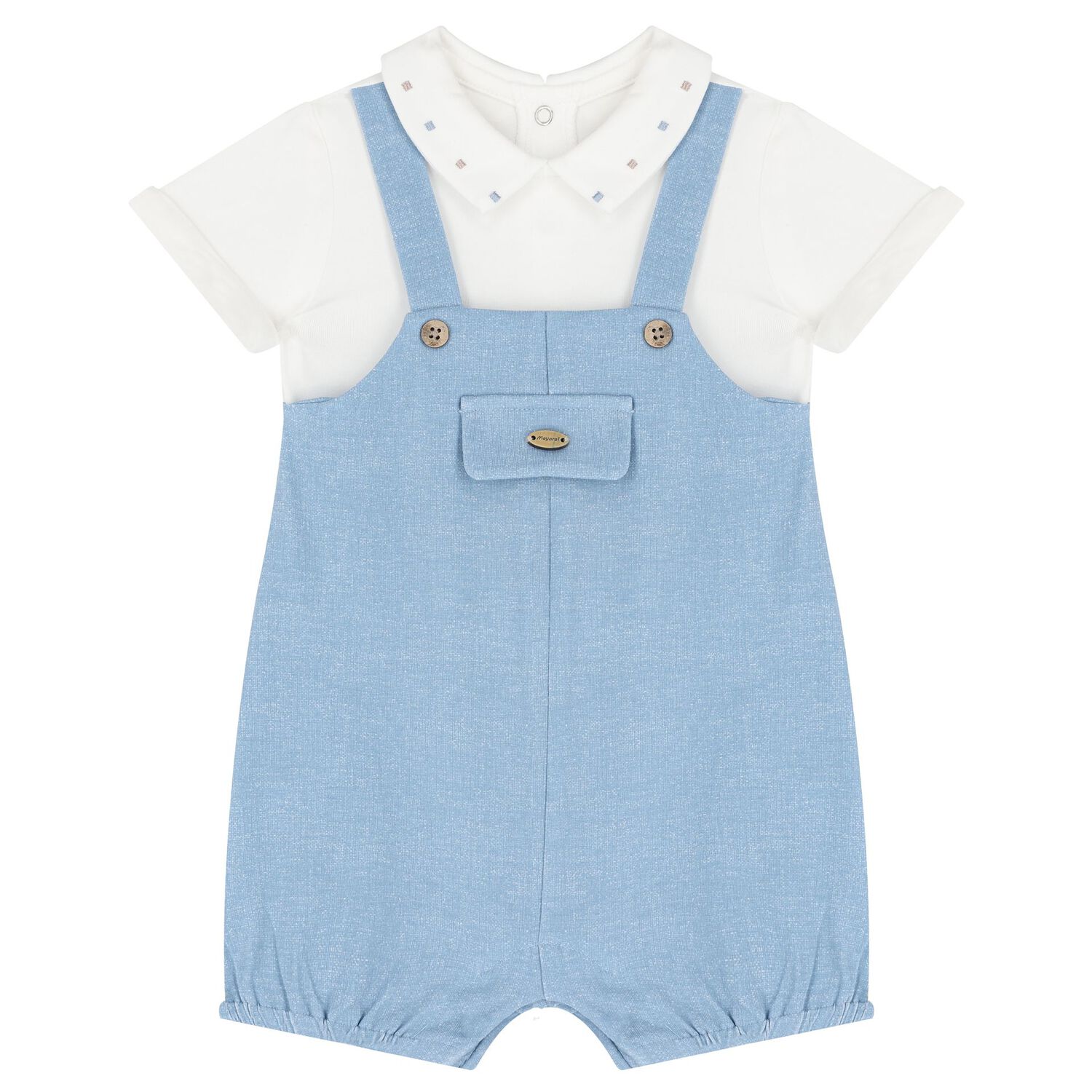Baby Boys Blue & Ivory Dungaree & Hat Set, 1, hi-res