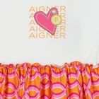 Girls White & Orange Logo Heart Dress, 1, hi-res