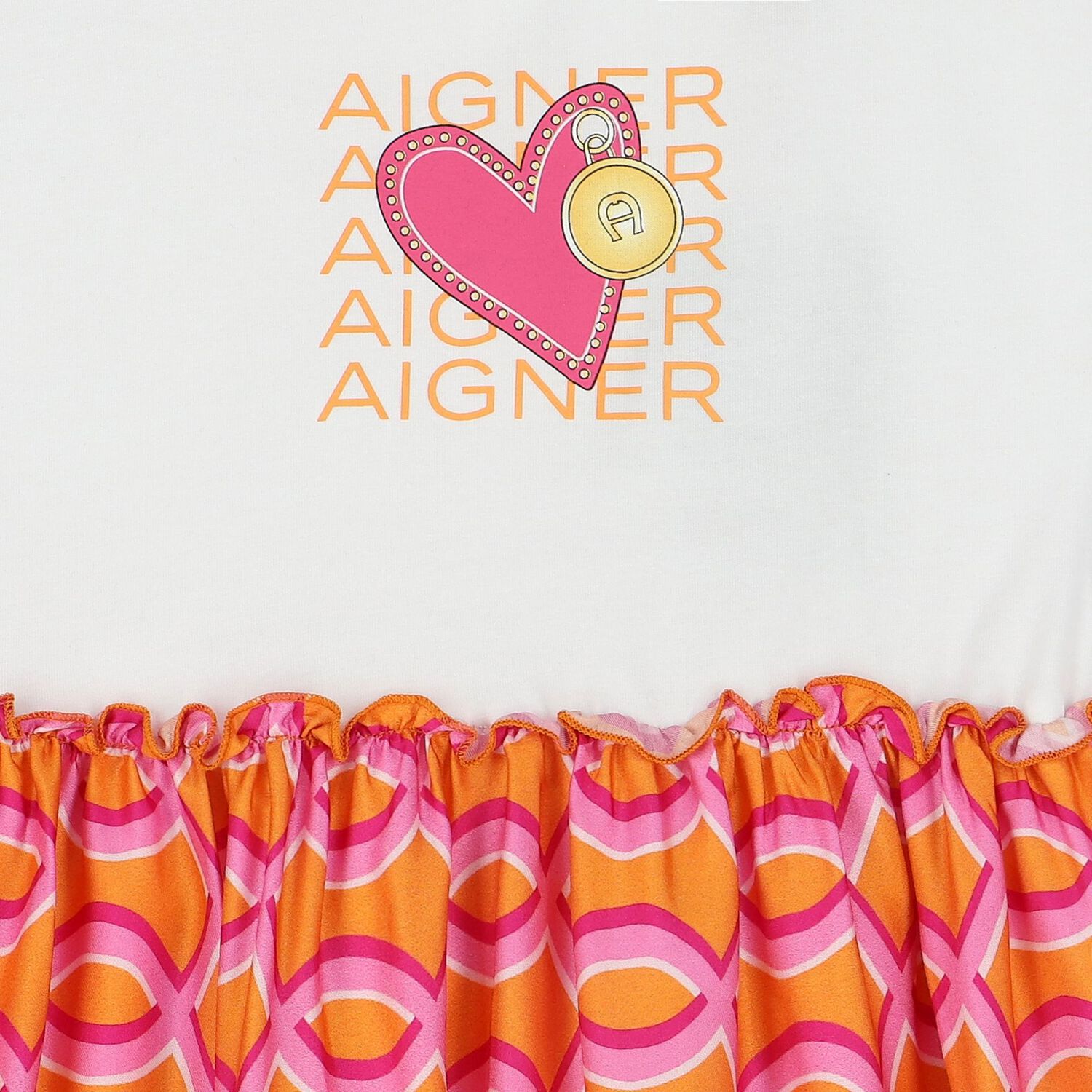 Girls White & Orange Logo Heart Dress, 1, hi-res