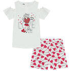 Girls White & Pink Shorts & T-Shirt Set, 1, hi-res
