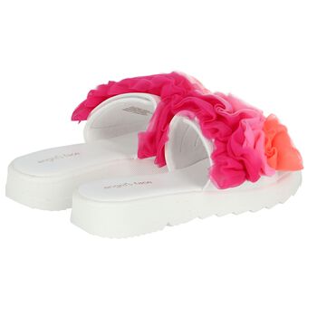 Girls White Ruffled Sliders