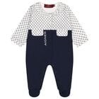 Baby Boys White & Navy Blue Logo Babygrow, 2, hi-res