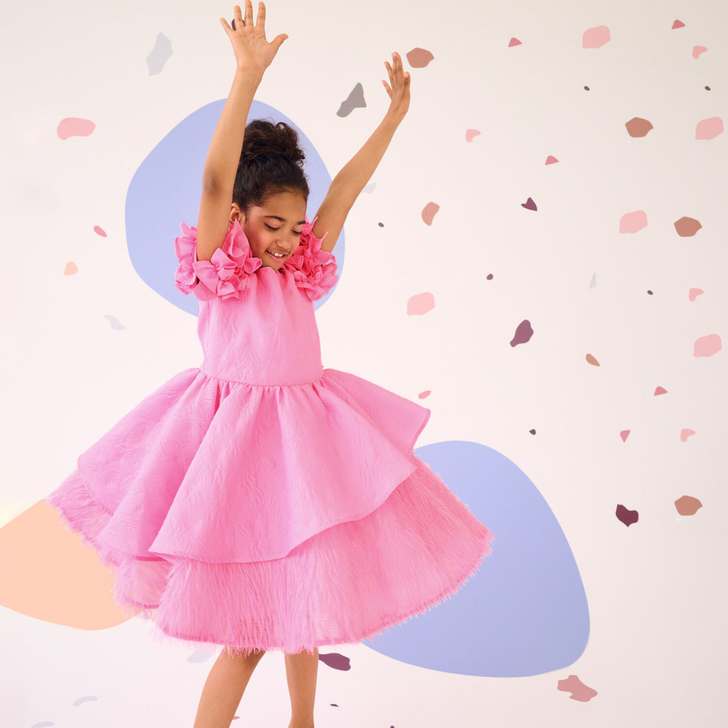 Girls Pink Ruffle Peplum Dress, 1, hi-res image number null