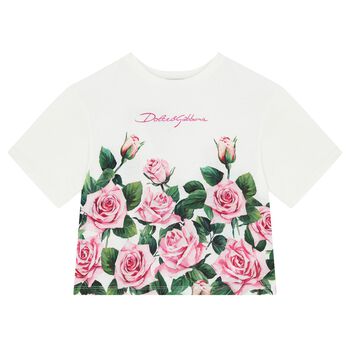 Girls Ivory & Pink Rose T-Shirt