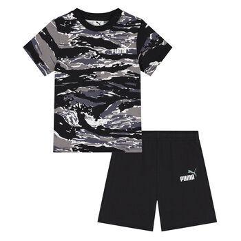 Younger Boys Black Logo Shorts Set