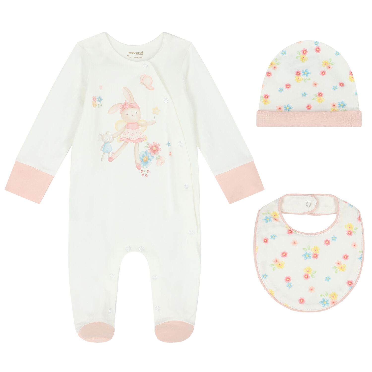 Baby Girls White Bunny Babygrow Gift Set, 3, hi-res