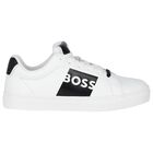 Boys White & Black Logo Trainers, 1, hi-res