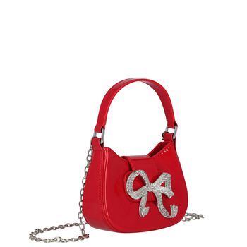 Girls Metallic Red Diamante Bow Handbag ( 16CM )