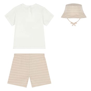 Younger Boys White & Beige Shorts Set