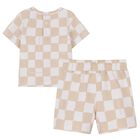 Younger Beige & White Check Shorts Set, 1, hi-res
