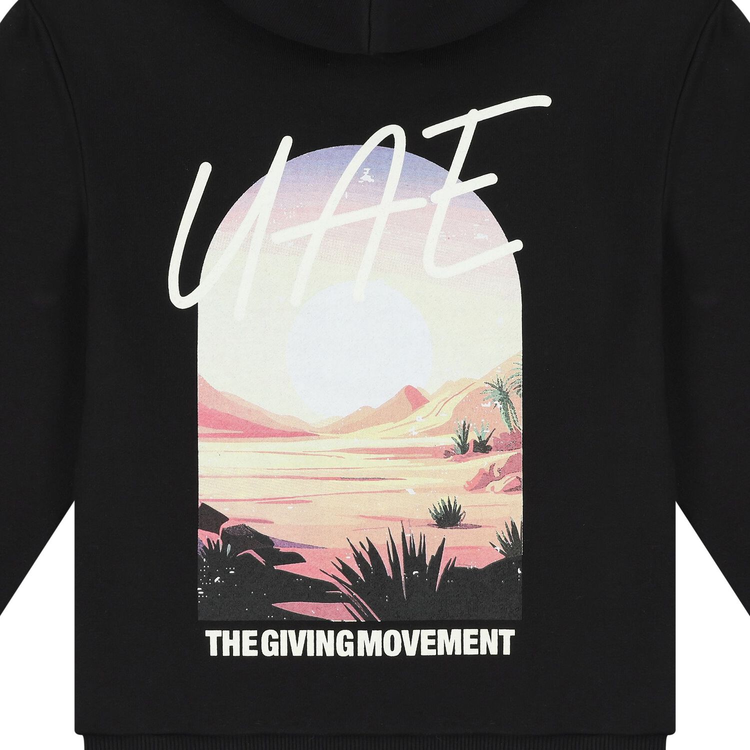 Black UAE Graphic Logo Hooded Zip Up Top, 1, hi-res