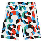 Boys White Logo Shorts, 1, hi-res