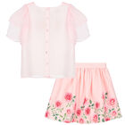 Girls Pink Floral Skirt Set, 1, hi-res