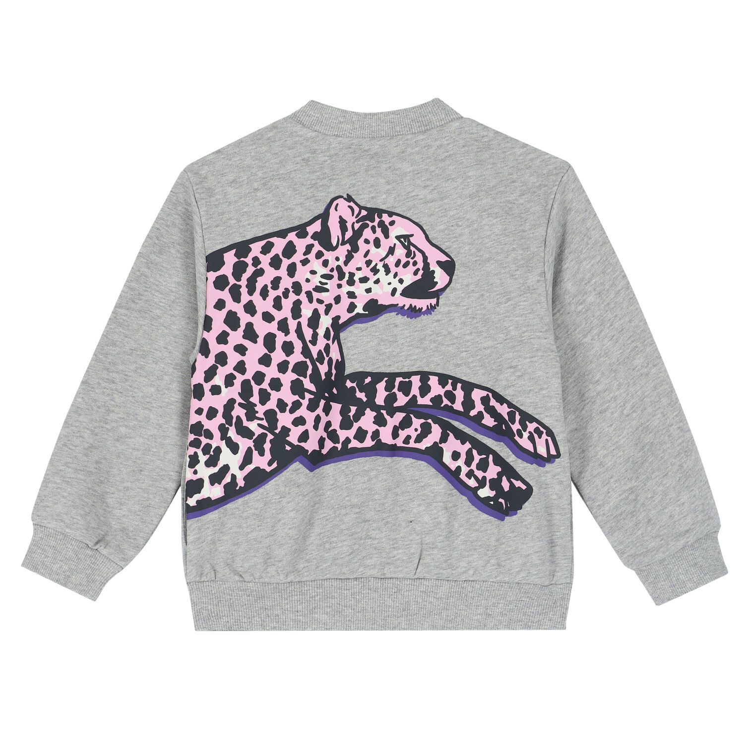 Girls Grey Cheetah Logo Zip Up Top, 1, hi-res