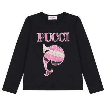 Girls Black Logo Long Sleeve Top