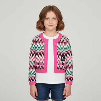 Girls Pink Logo Cardigan