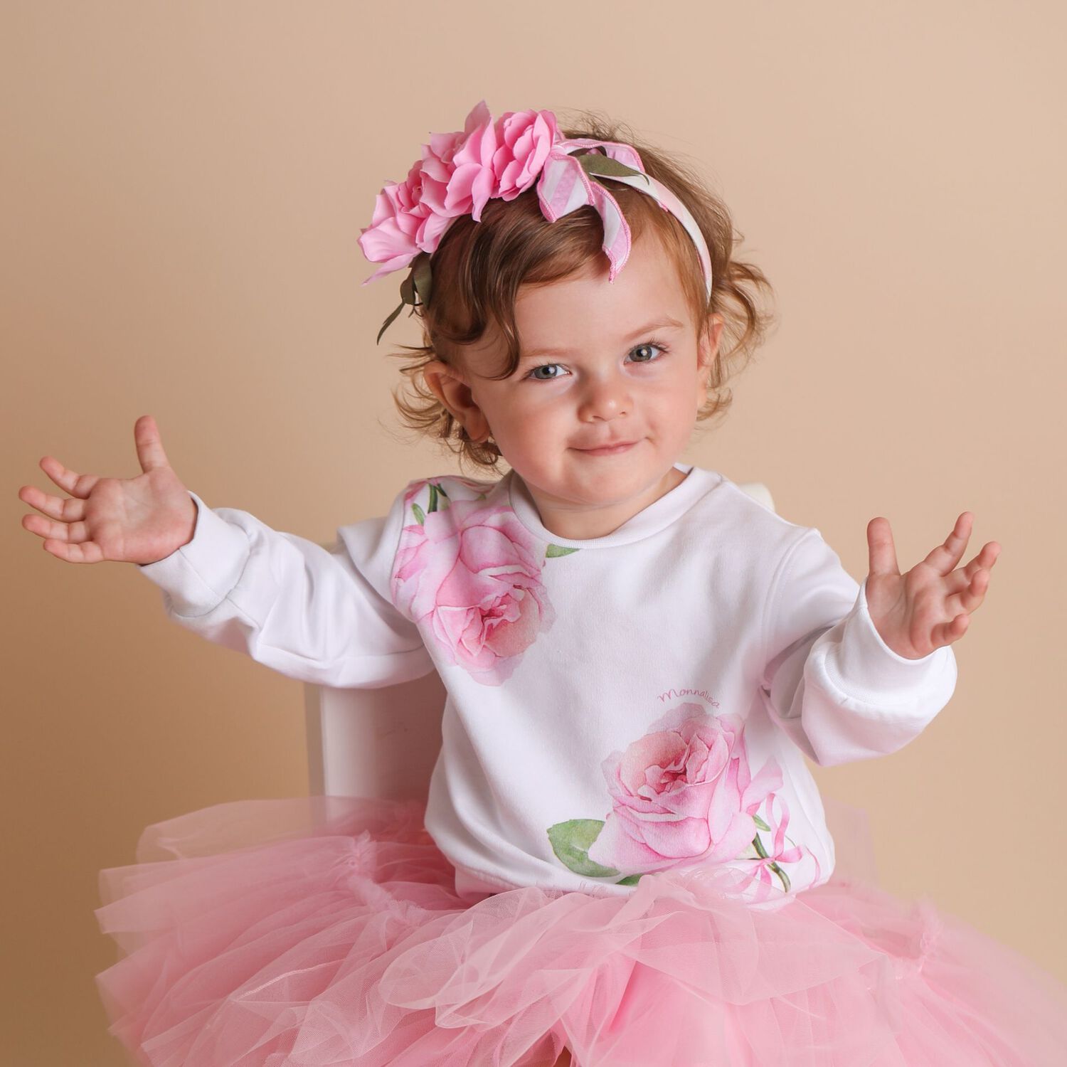 Girls Pink Rose Headband, 1, hi-res