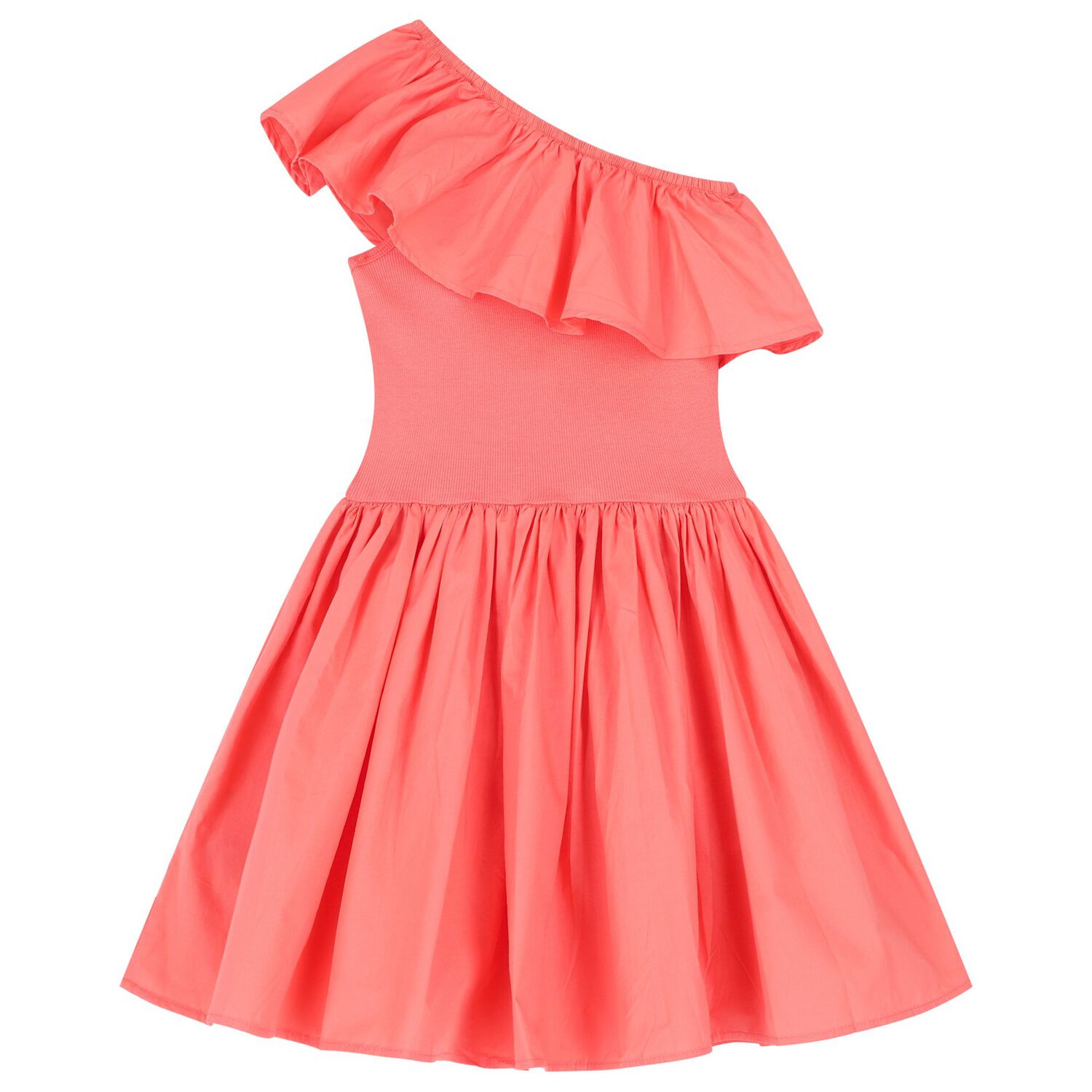 Girls Coral Pink Asymmetric Dress, 1, hi-res image number null