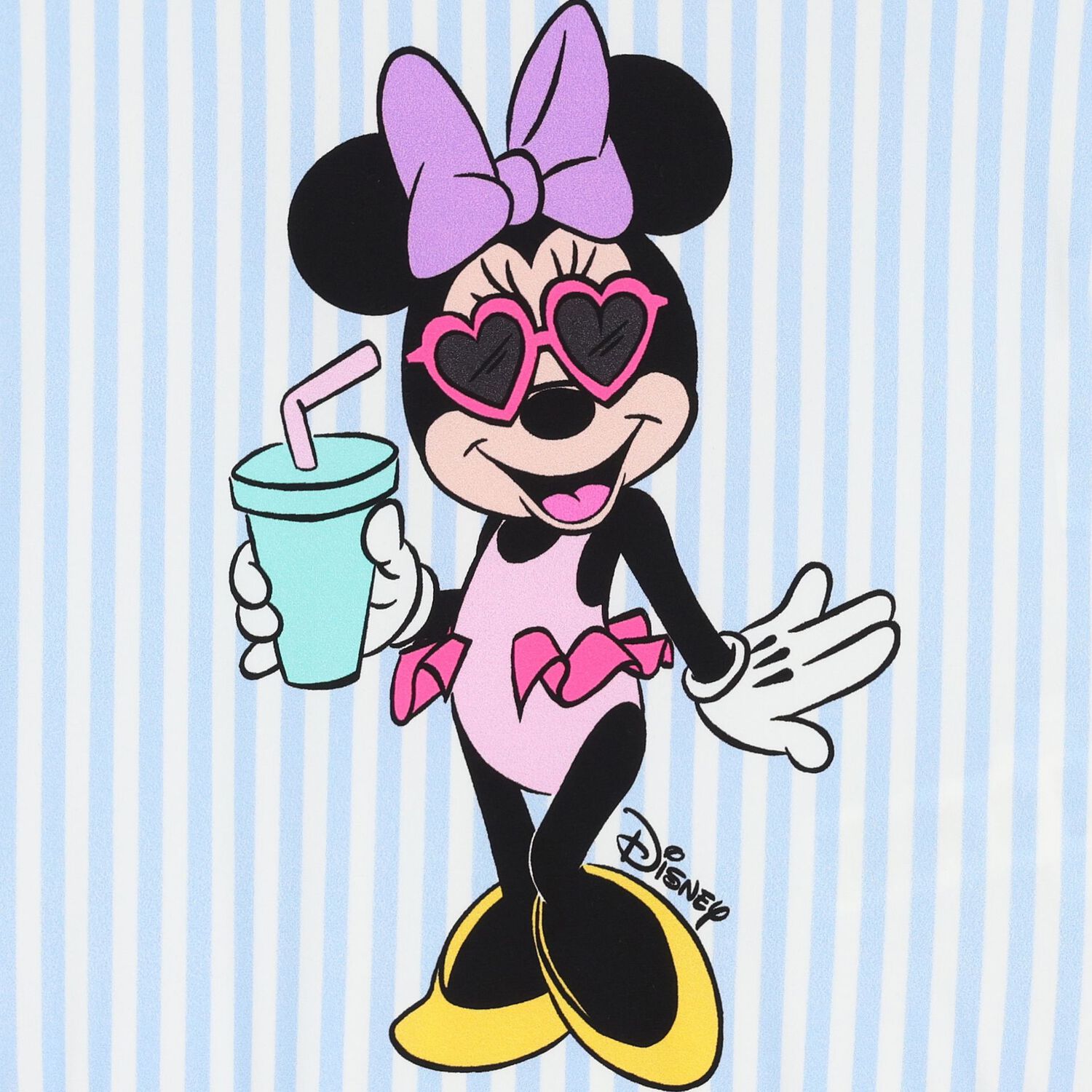 Girls Blue & White Stripe Minnie Mouse Swimsuit, 1, hi-res