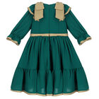 Girls Green & Gold Bow Chiffon Dress, 1, hi-res