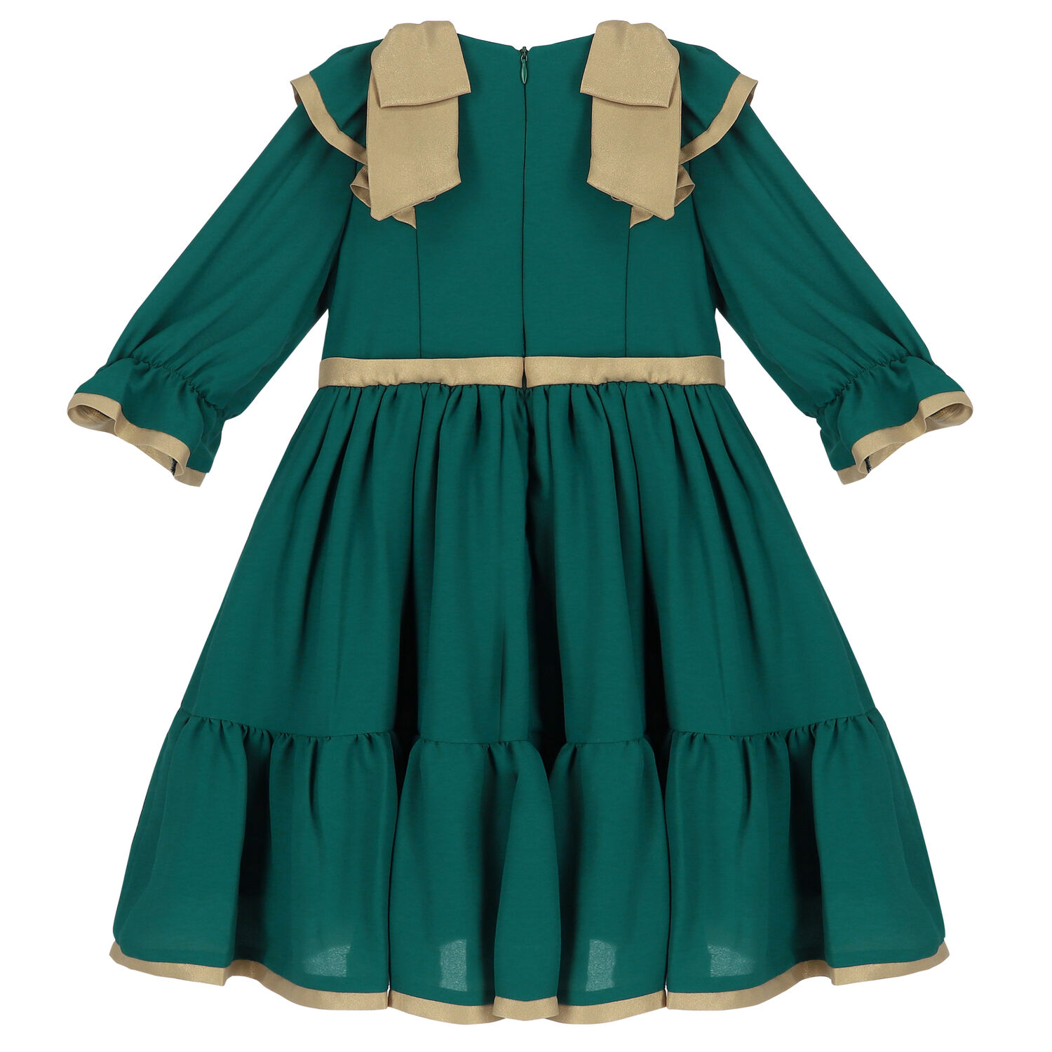 Girls Green & Gold Bow Chiffon Dress, 1, hi-res image number null