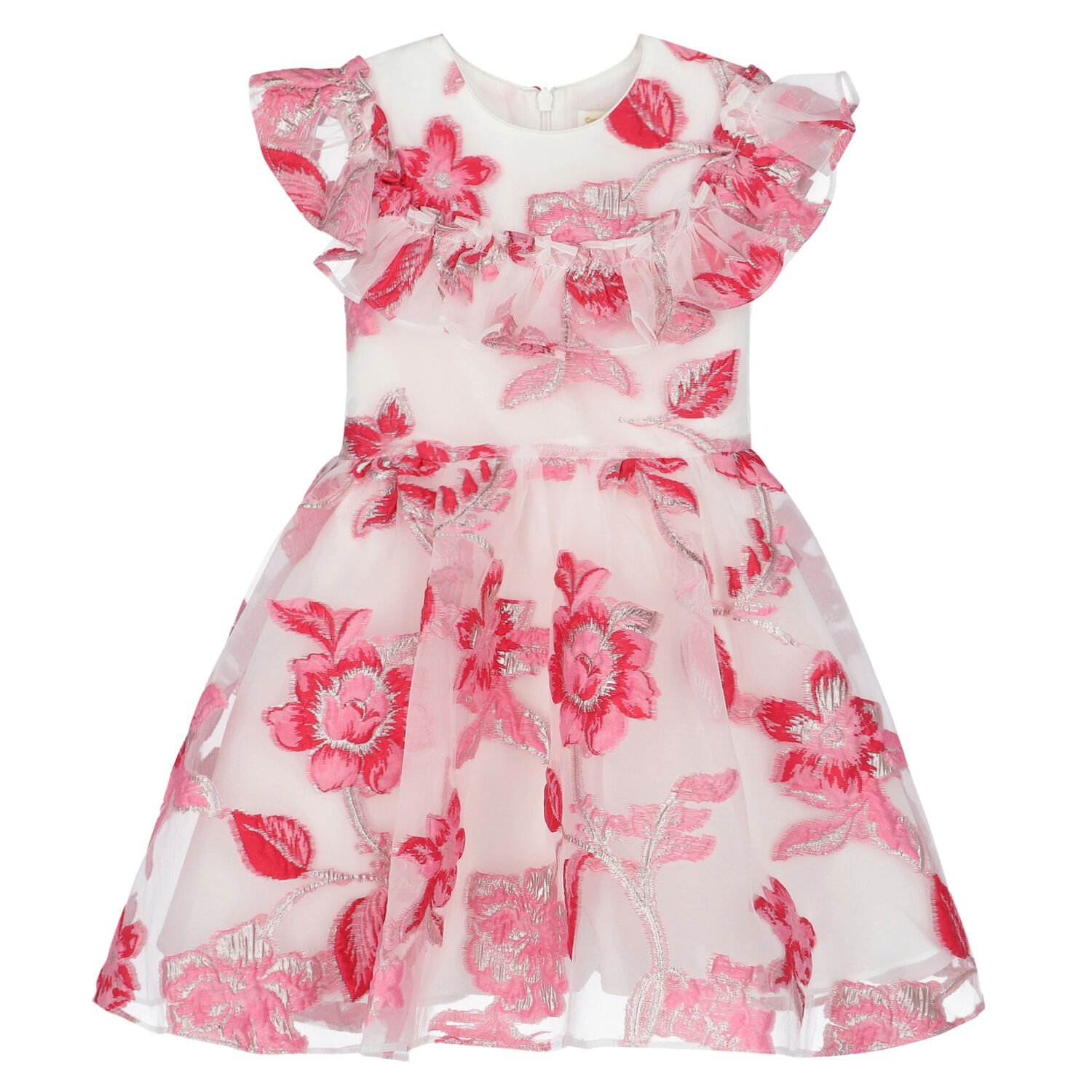 Girls Pink & White Organza Dress, 1, hi-res