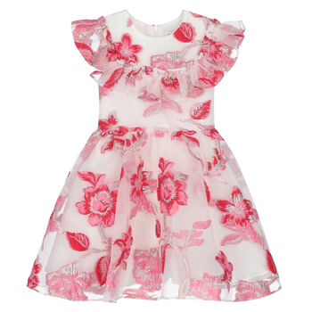 Girls Pink & White Organza Dress