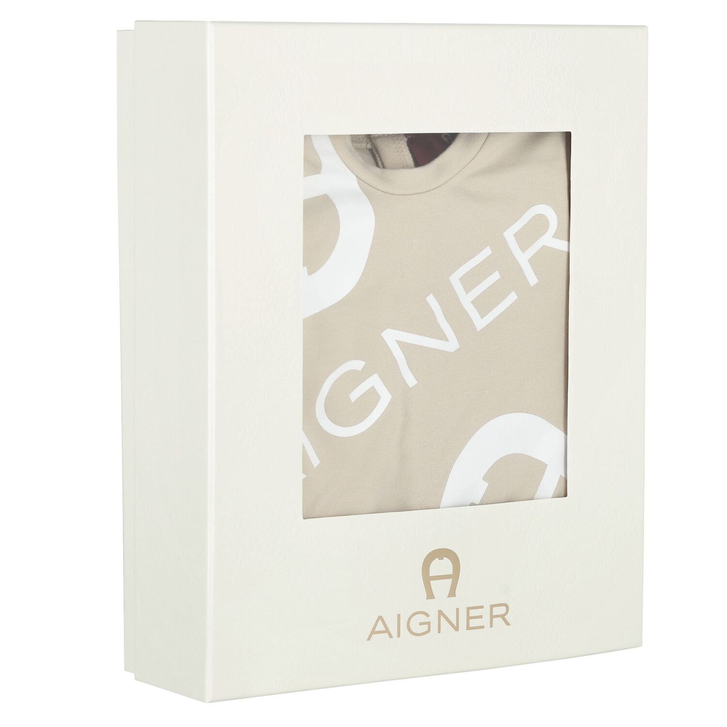 Beige & White Logo Babygrow, Hat & Bib Gift Set, 1, hi-res