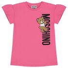 Younger Girls Pink Teddy Bear Logo Dress, 1, hi-res