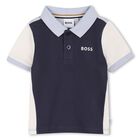 Younger Boys Navy Blue & Ivory Logo Polo Shirt, 2, hi-res