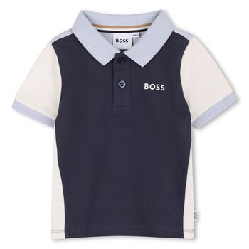 Younger Boys Navy Blue & Ivory Logo Polo Shirt