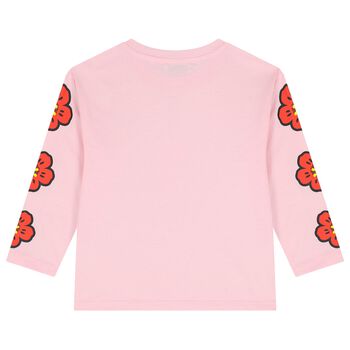 Girls Pink Boke Flower Long Sleeve Top