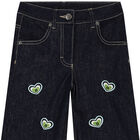 Girls Blue Denim Logo Trousers, 1, hi-res