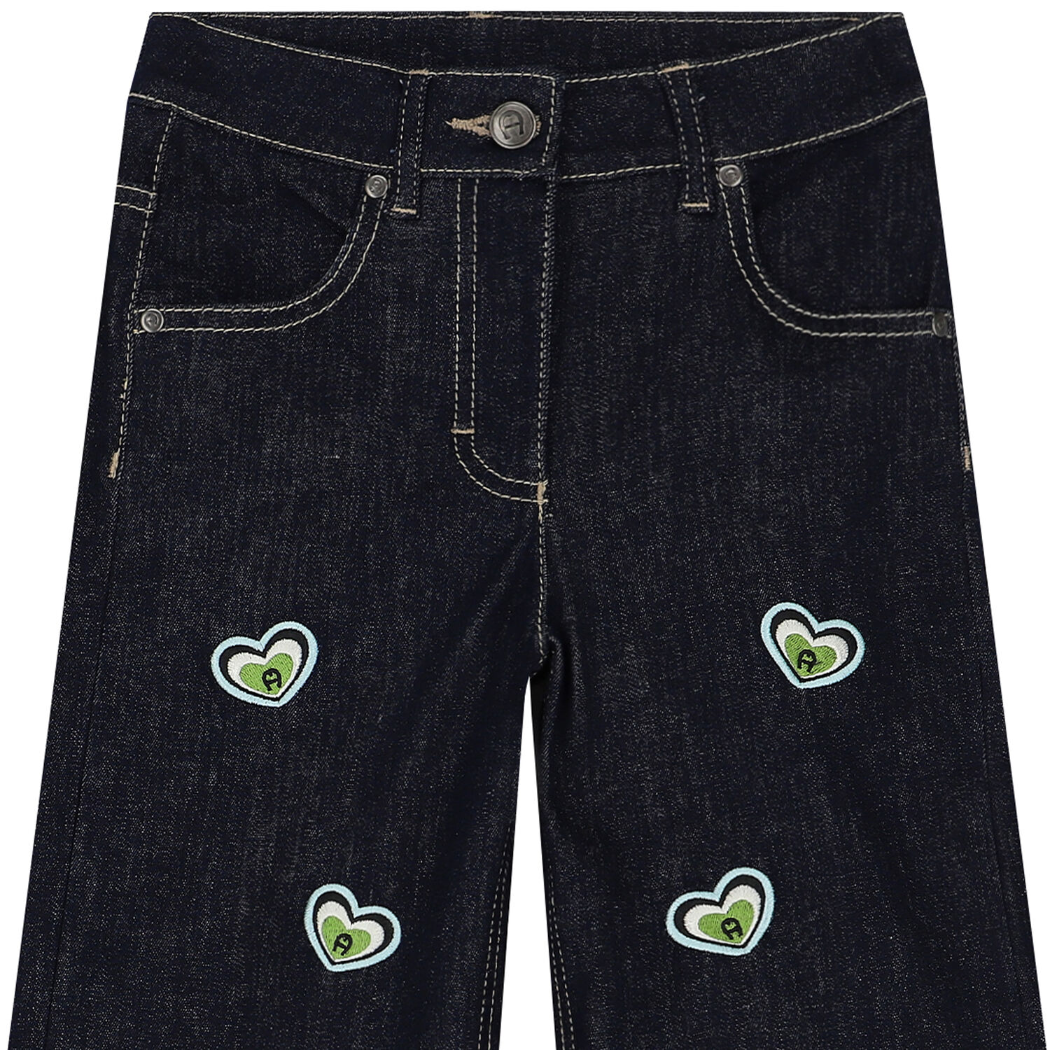 Girls Blue Denim Logo Trousers, 1, hi-res
