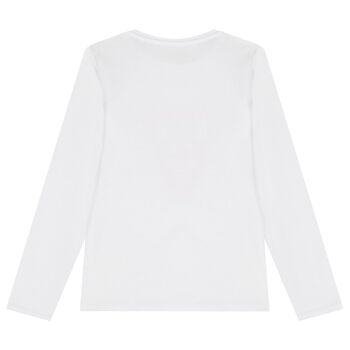 Girls White Glittery Logo Long Sleeve Top