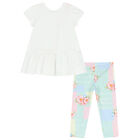 Girls Ivory & Green Floral Leggings Set, 1, hi-res