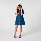 Girls Blue Denim Sequinned Floral Dress, 1, hi-res