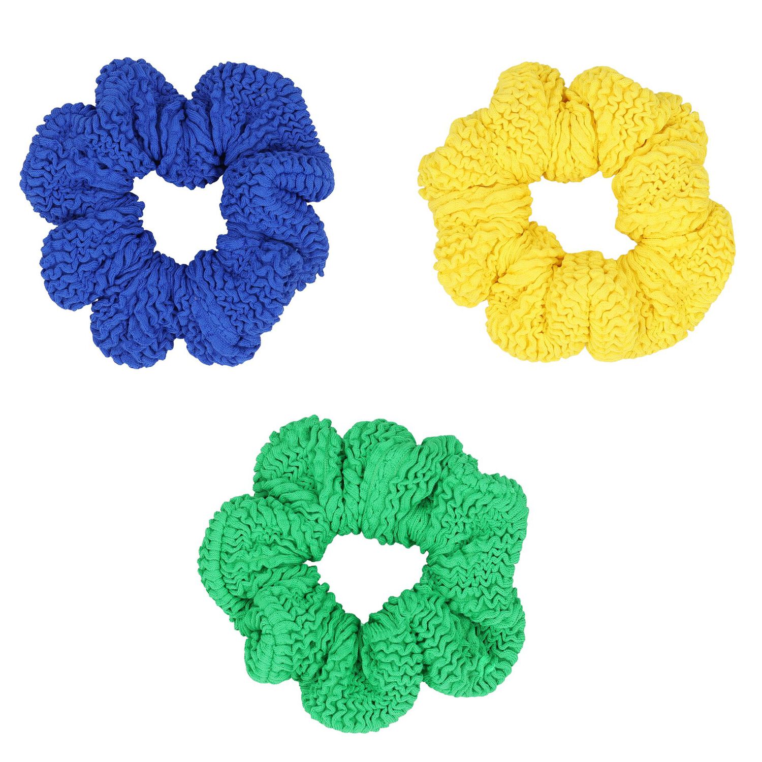 Girls Green, Yellow & Blue Crinkle Scrunchies ( 3 Pack ) , 1, hi-res